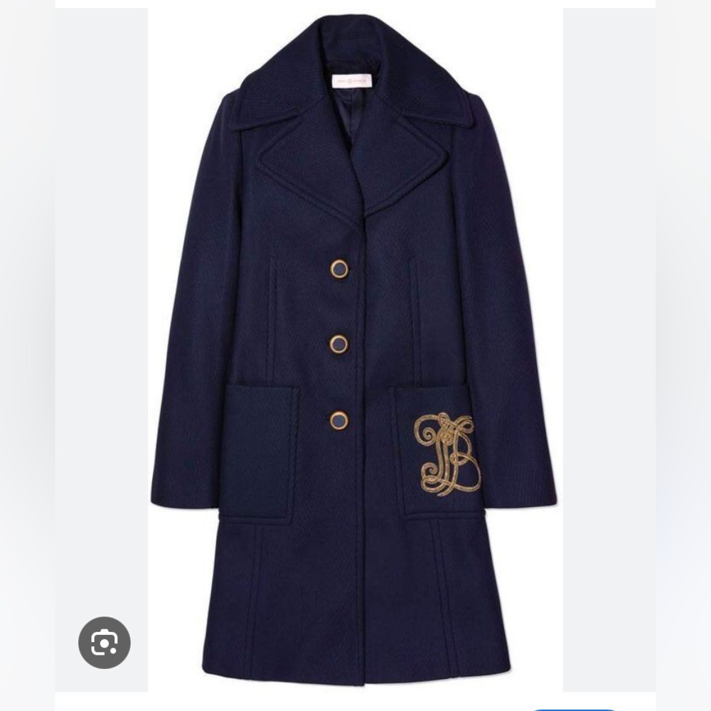 Tory Burch Navy Coat with Gold Accents